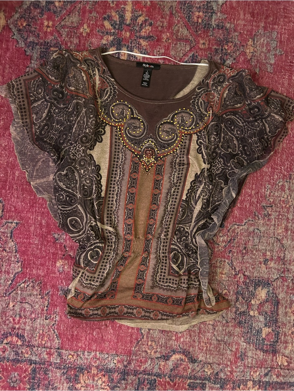 Boho Paisley Short Sleeve Top in Brown